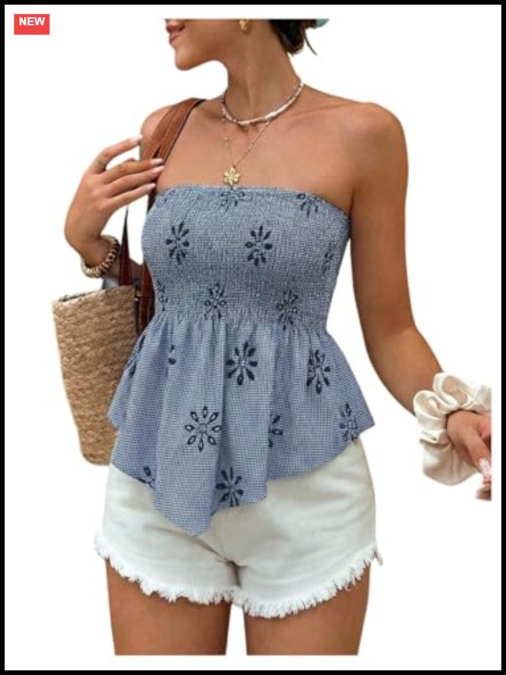 Gingham Babydoll Tube Tank Peplum Top Strapless Bandeau Backless Flowy Summer